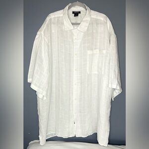 Trust Shirt Mens 5X Big White Linen Check Button Up Short Sleeve Relaxed Fit